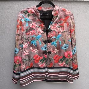 *ZARA* Floral blazer w stripes and knot button
